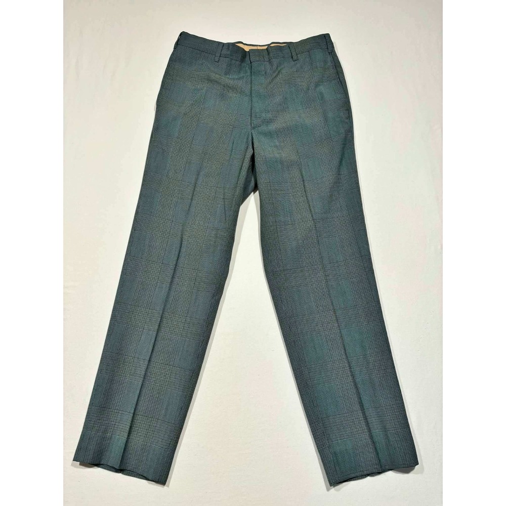 Farah Vintage Blue Glen Plaid Dress Pants Straight Leg Mens 32x28 USA Made